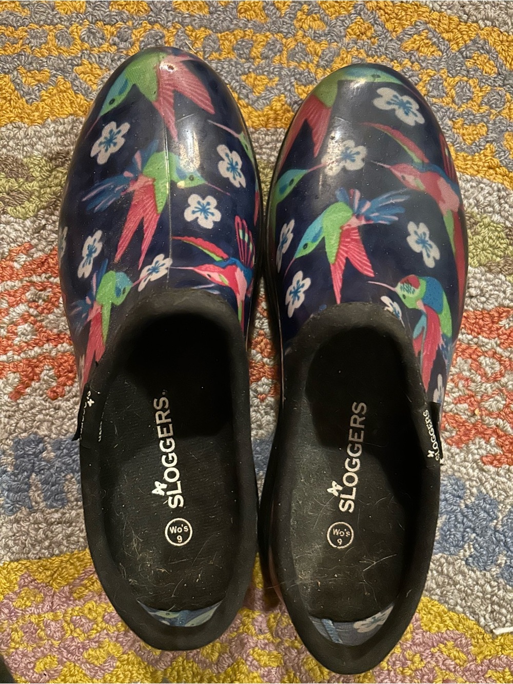 Sloggers Navy Hummingbird Floral Slip-On Rain Clogs